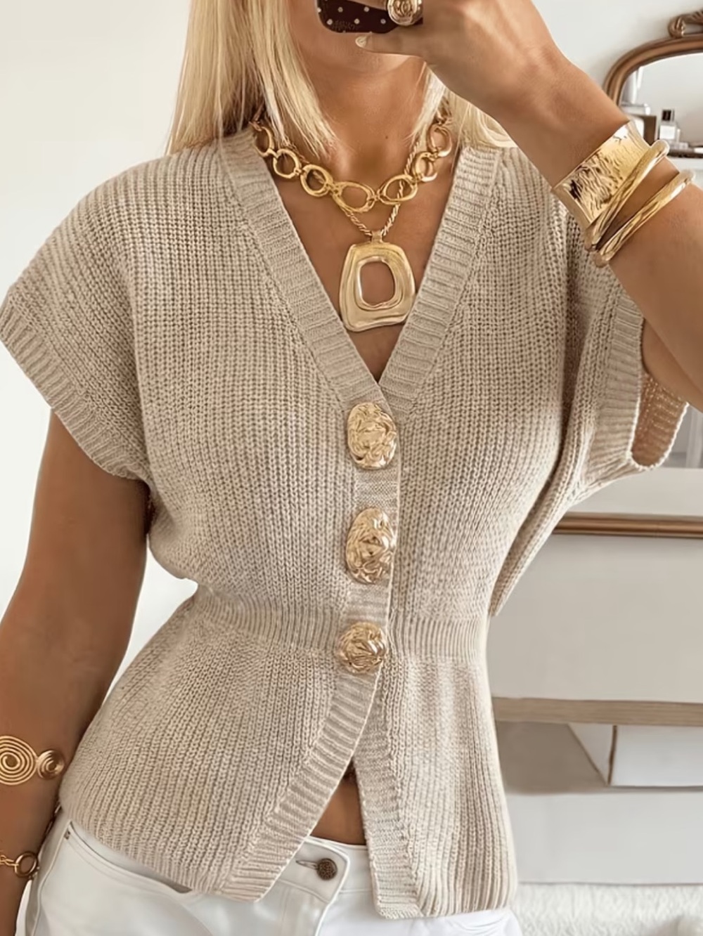 Elegant Women’s Knitted Cardigan Sweater Vest